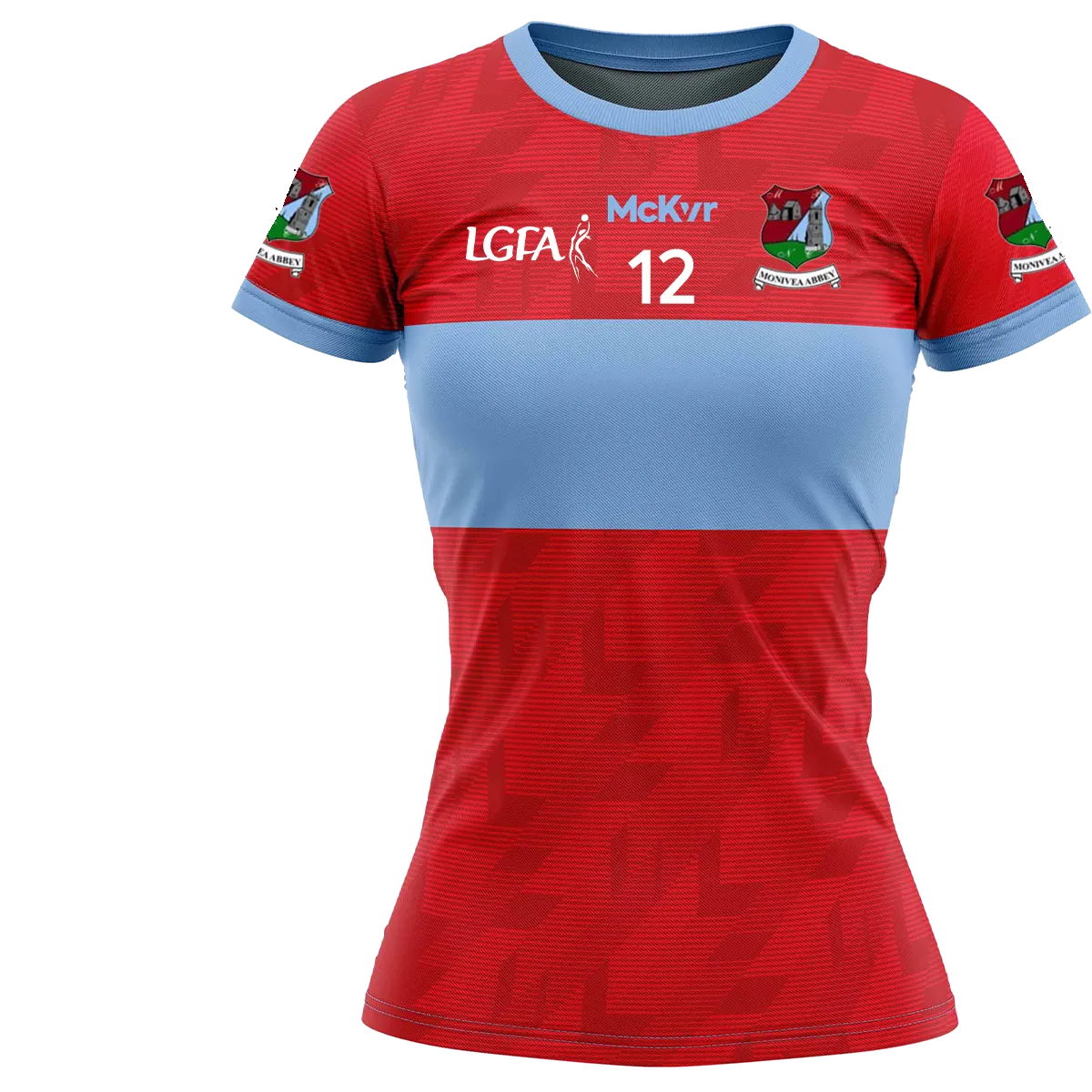 Mc Keever Monivea Abbey LGFA Numbered Playing Jersey - Womens - Red/Sky