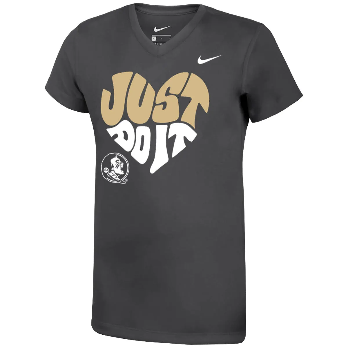 Nike Youth Girl's Seminole Logo/Just Do It Heart Design Short Sleeve T-shirt - Anthracite