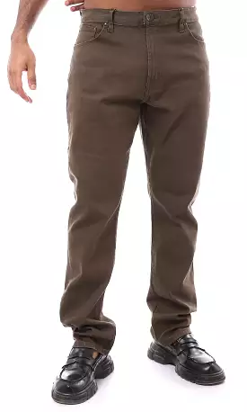 O173032 Solid Regular Fit Olive Gabardine Pants