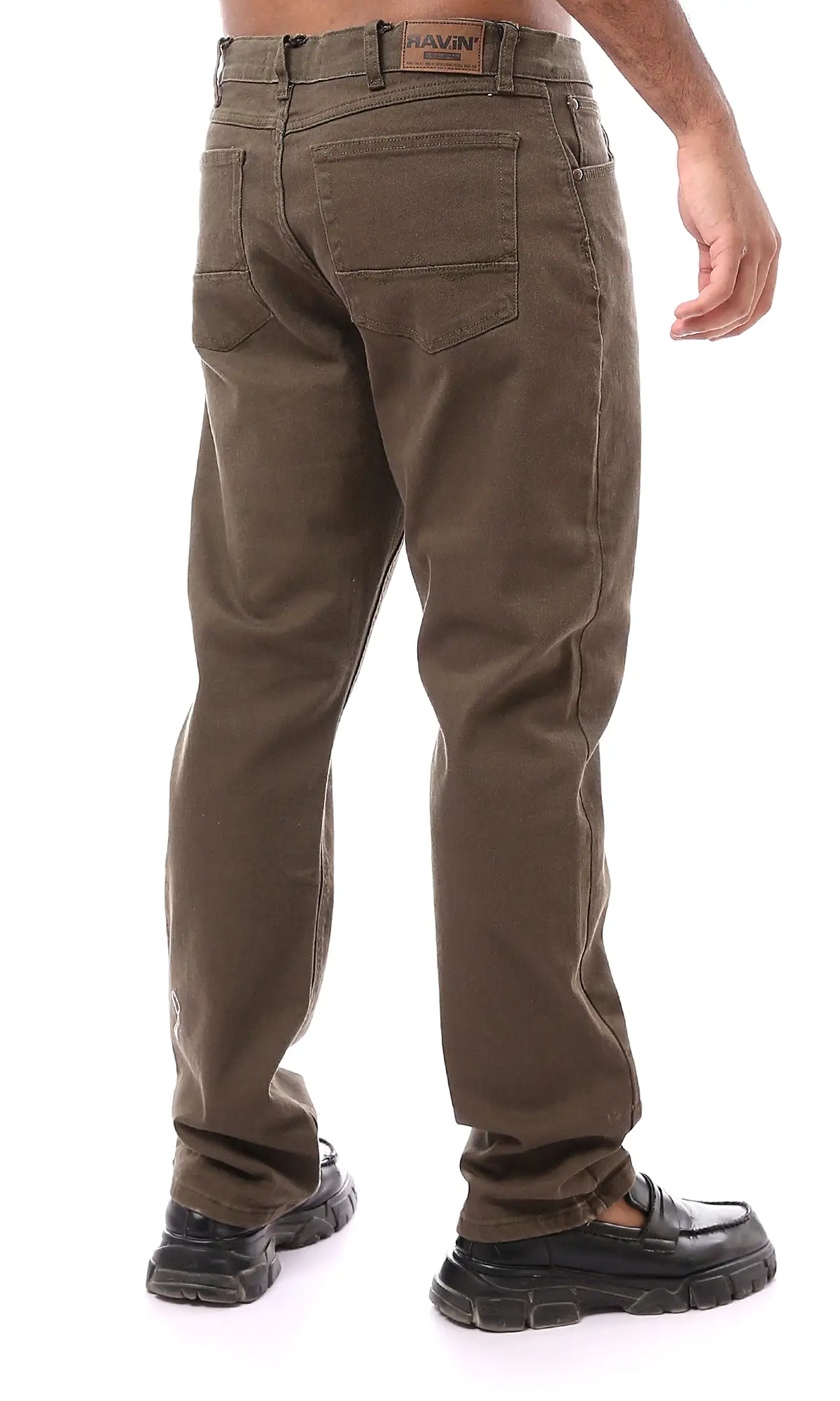 O173032 Solid Regular Fit Olive Gabardine Pants