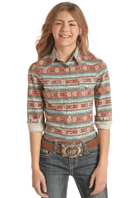 Panhandle Girl's Long Sleeve Aztec Snap Shirt C6S2138