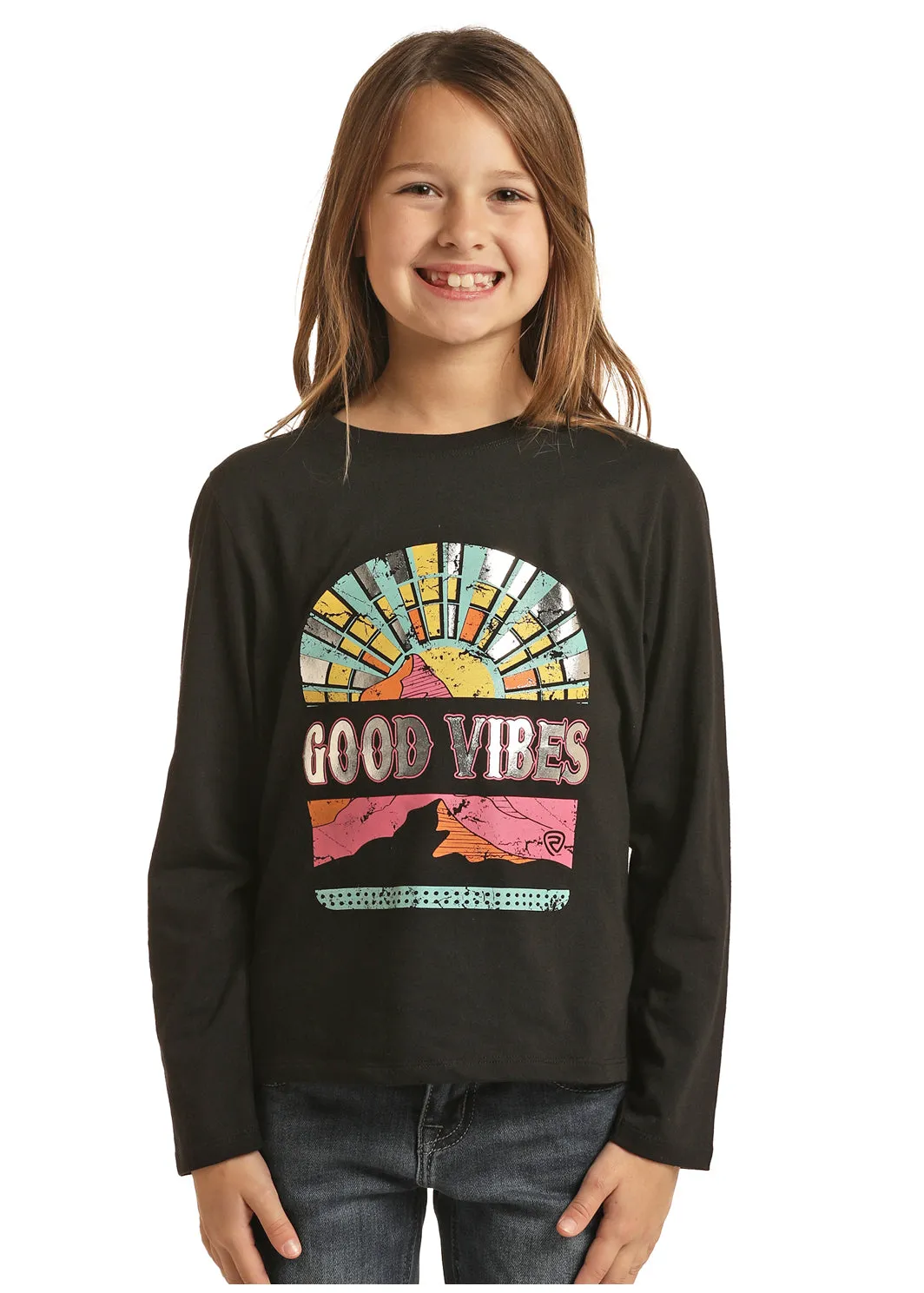 Panhandle Slim Girl's Rock & Roll Good Vibes Long Sleeve Graphic T-Shirt