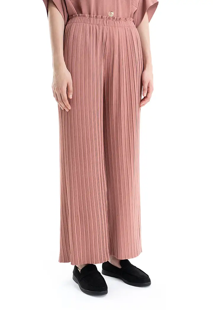 Pleated Wide Leg Solid Trouser