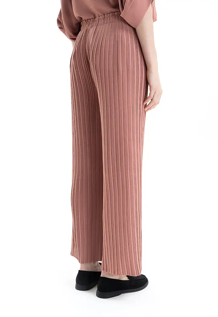 Pleated Wide Leg Solid Trouser