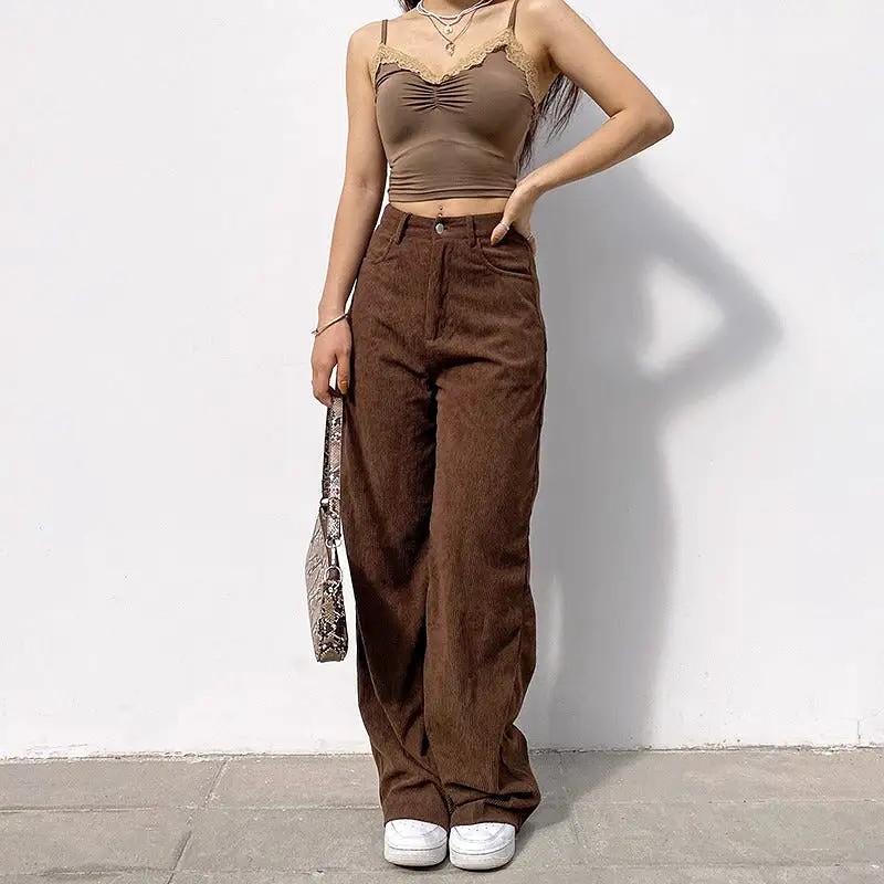 Retro Solid Corduroy High Waist Wide Leg Pants (5 colors)