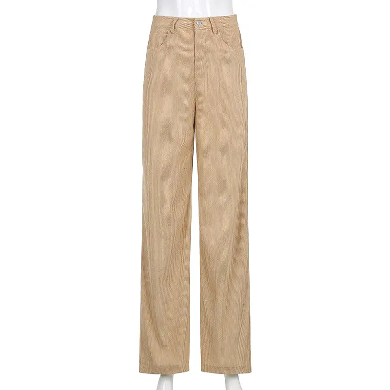 Retro Solid Corduroy High Waist Wide Leg Pants (5 colors)