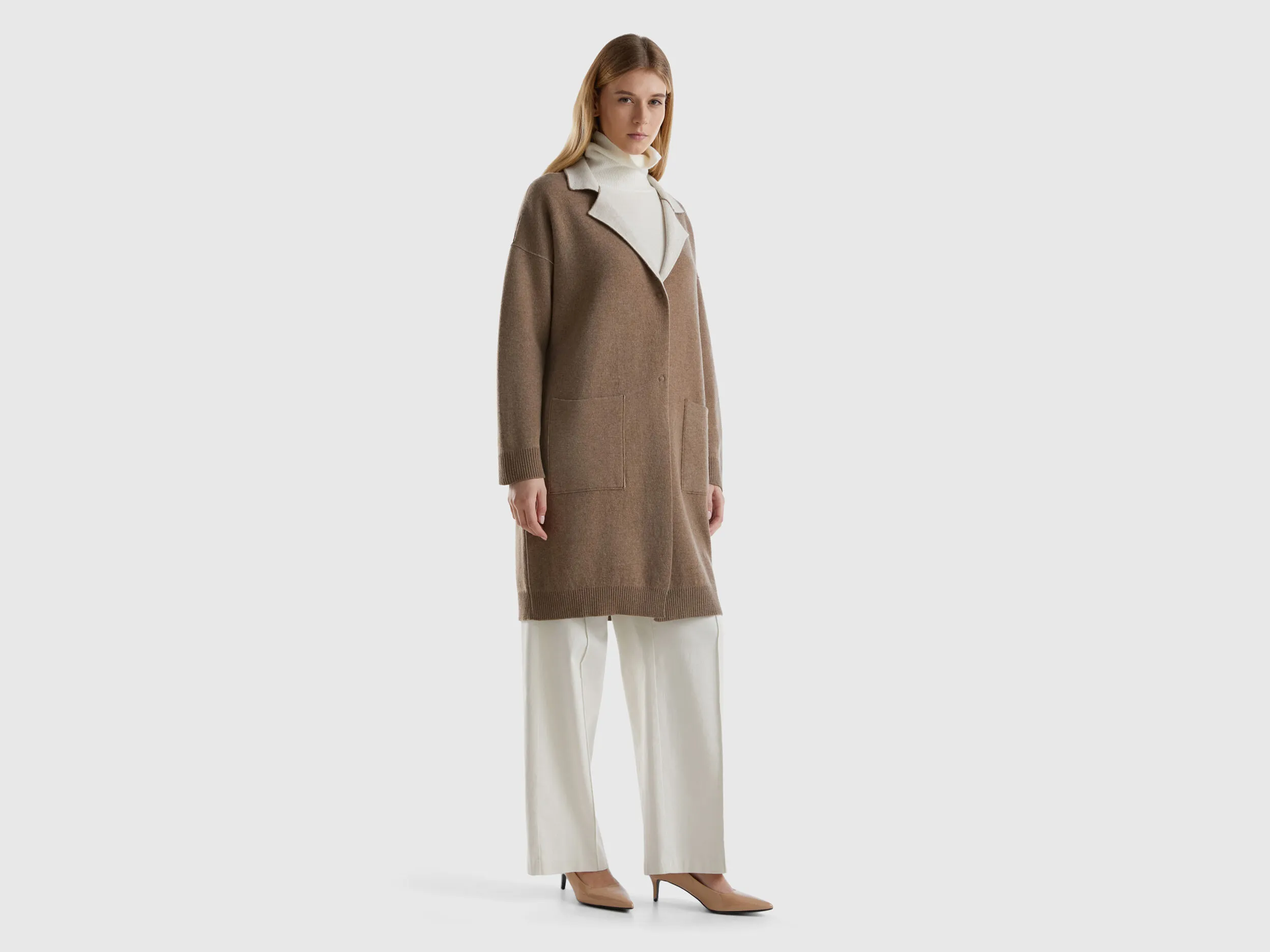 Reversible knit coat - Beige | Benetton