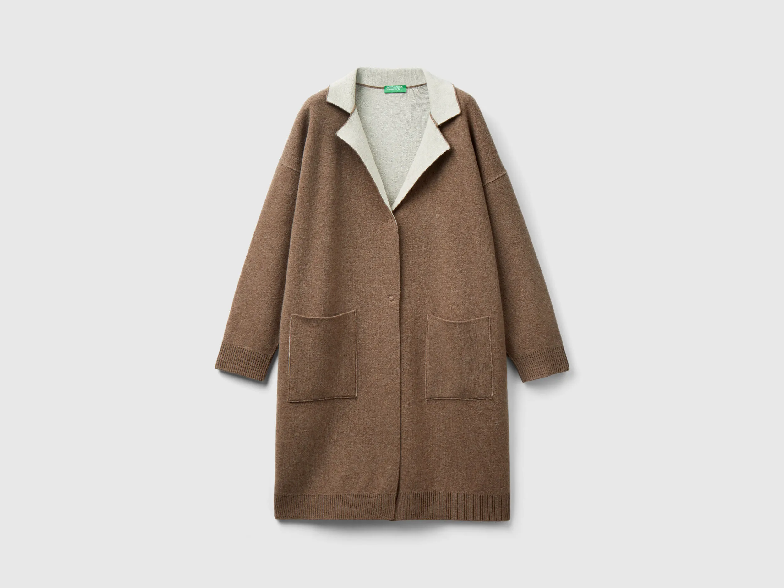 Reversible knit coat - Beige | Benetton