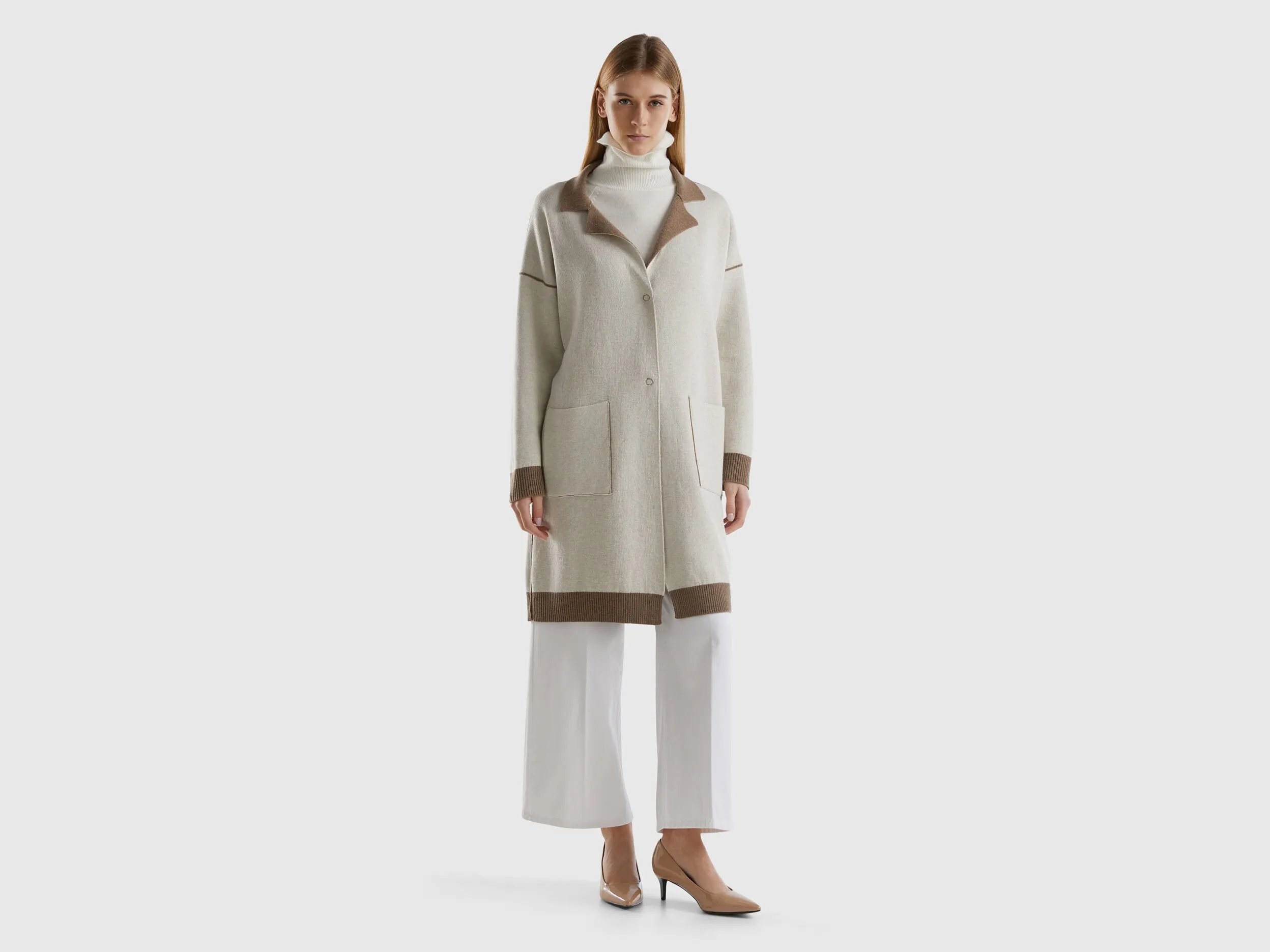 Reversible knit coat - Beige | Benetton