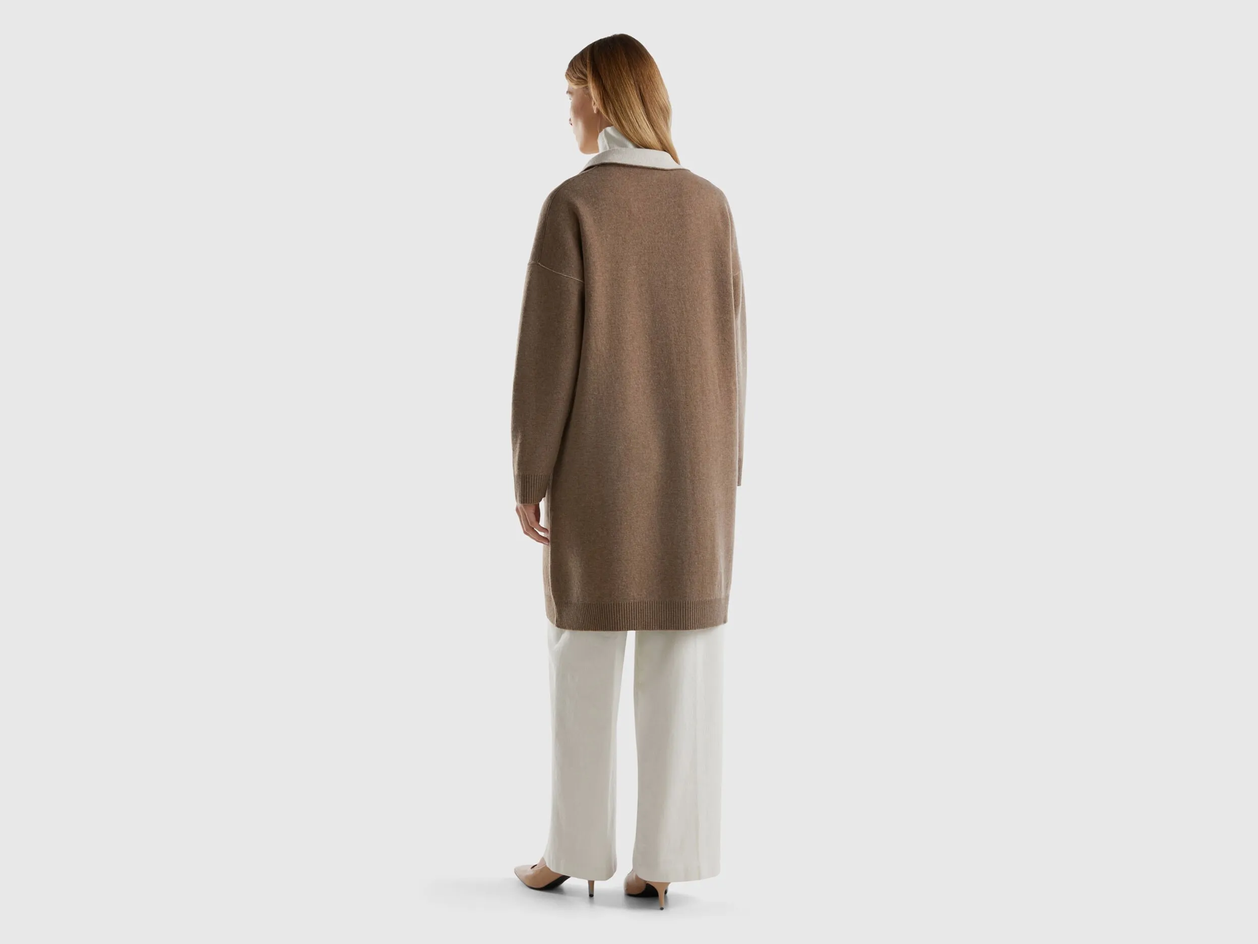 Reversible knit coat - Beige | Benetton