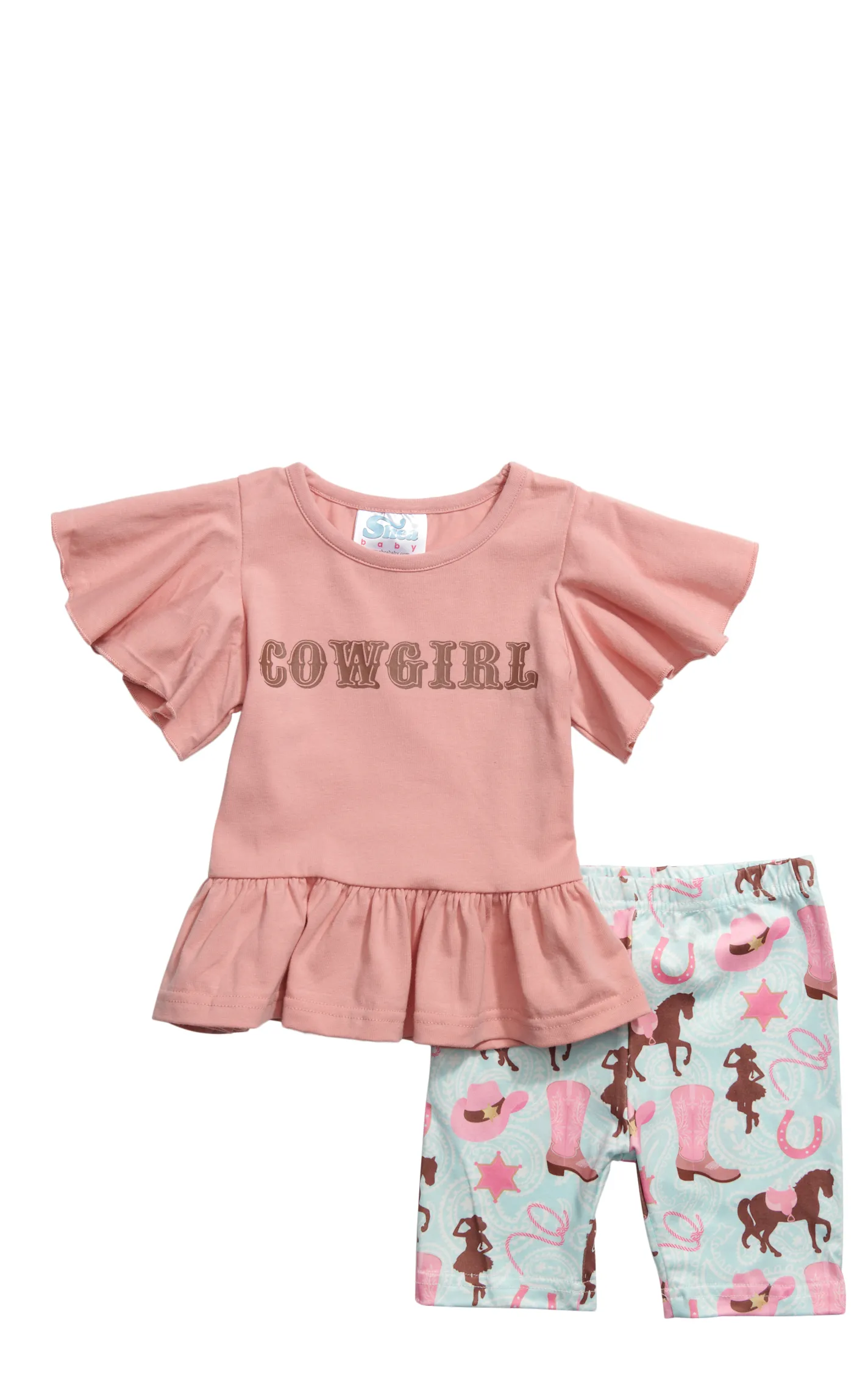 Shea Baby Toddler Dusty Pink Cowgirl & Western Print Short Set