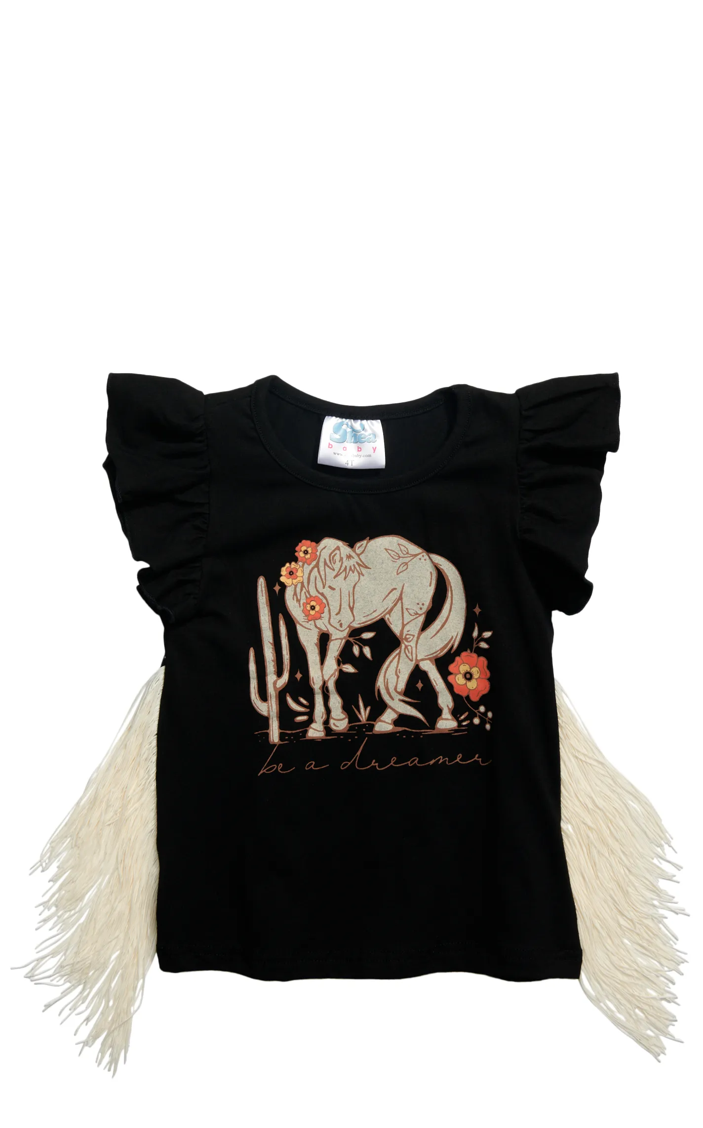 Shea Baby Toddler Girl's Black Be A Dreamer Fringed Top