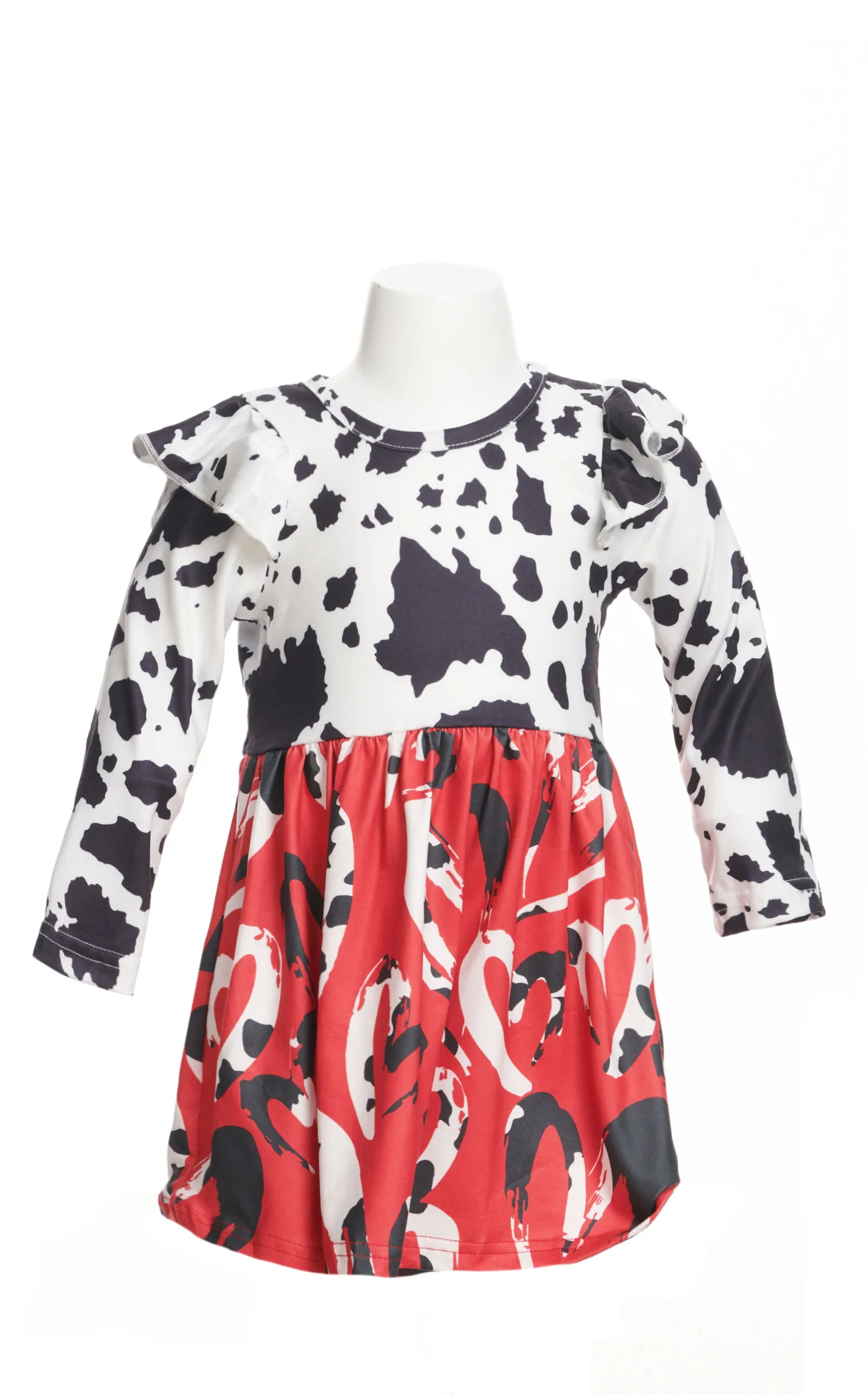 Shea Baby Toddler Girl's Red Black & White Heart Cow Print Heart Dress 