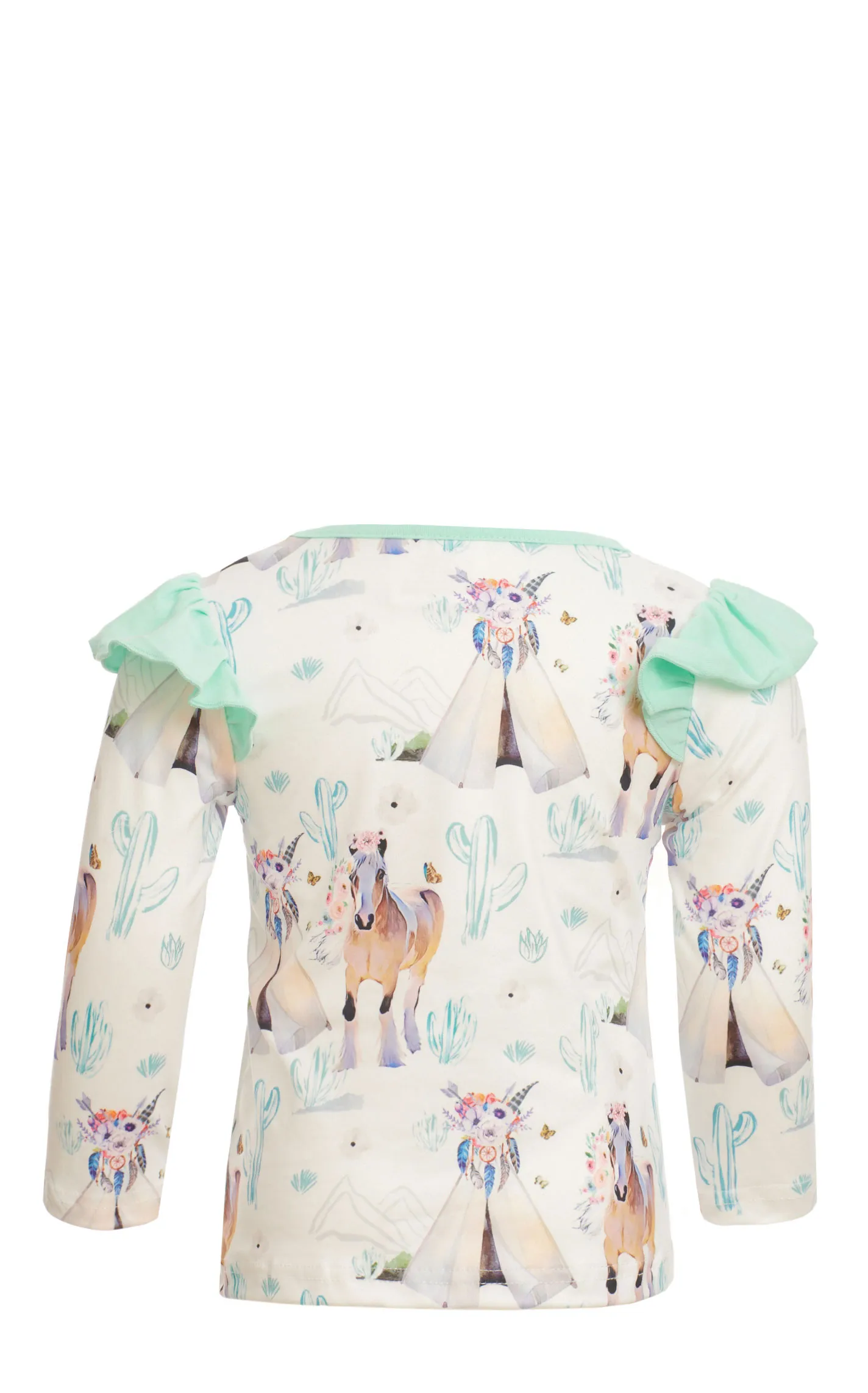 Shea Baby Toddler Girl's White Painted Desert Tee-Pee & Pony Print Long Sleeve Top