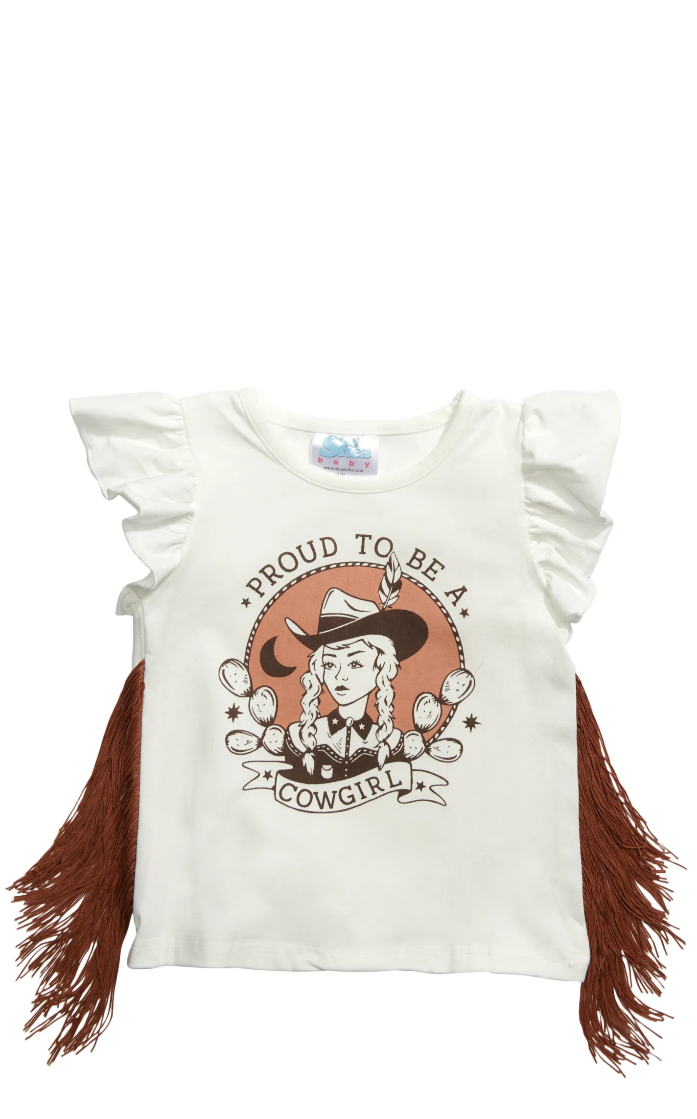 Shea Baby Toddler Girl's White Proud To Be A Cowgirl Fringed Top