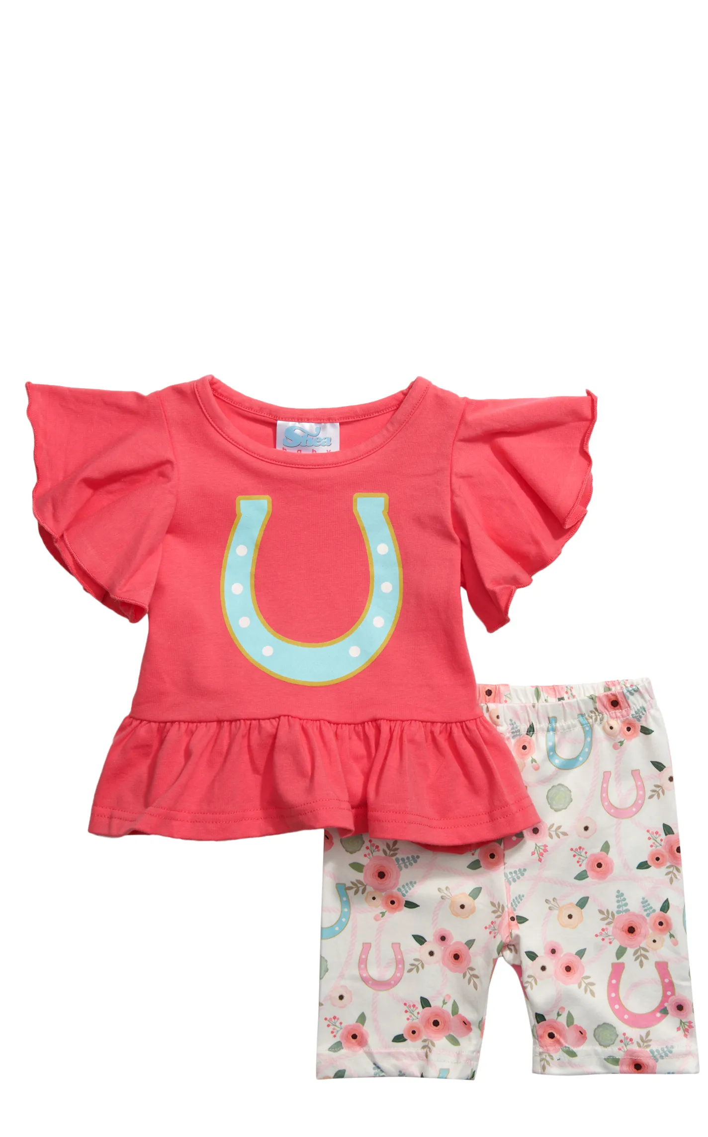 Shea Baby Toddler Pink Horseshoe & Floral Print Short Set