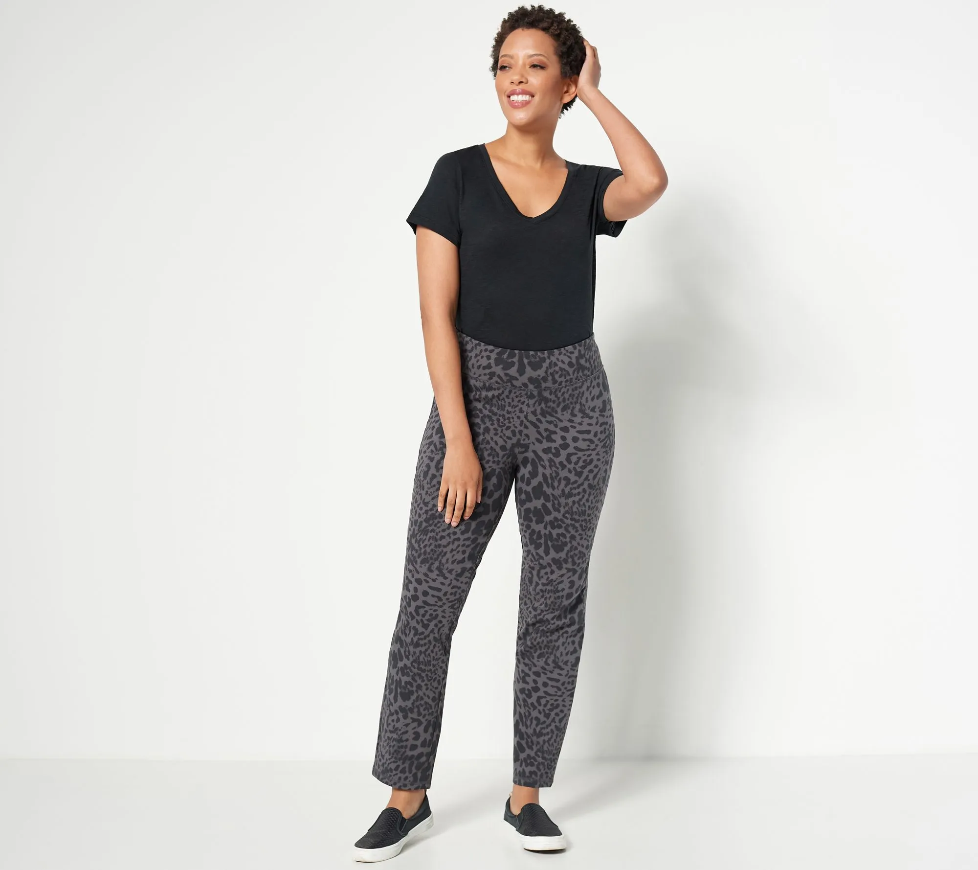 Susan Graver Weekend Regular Print or Solid Spandex Knit Slim Leg Pants