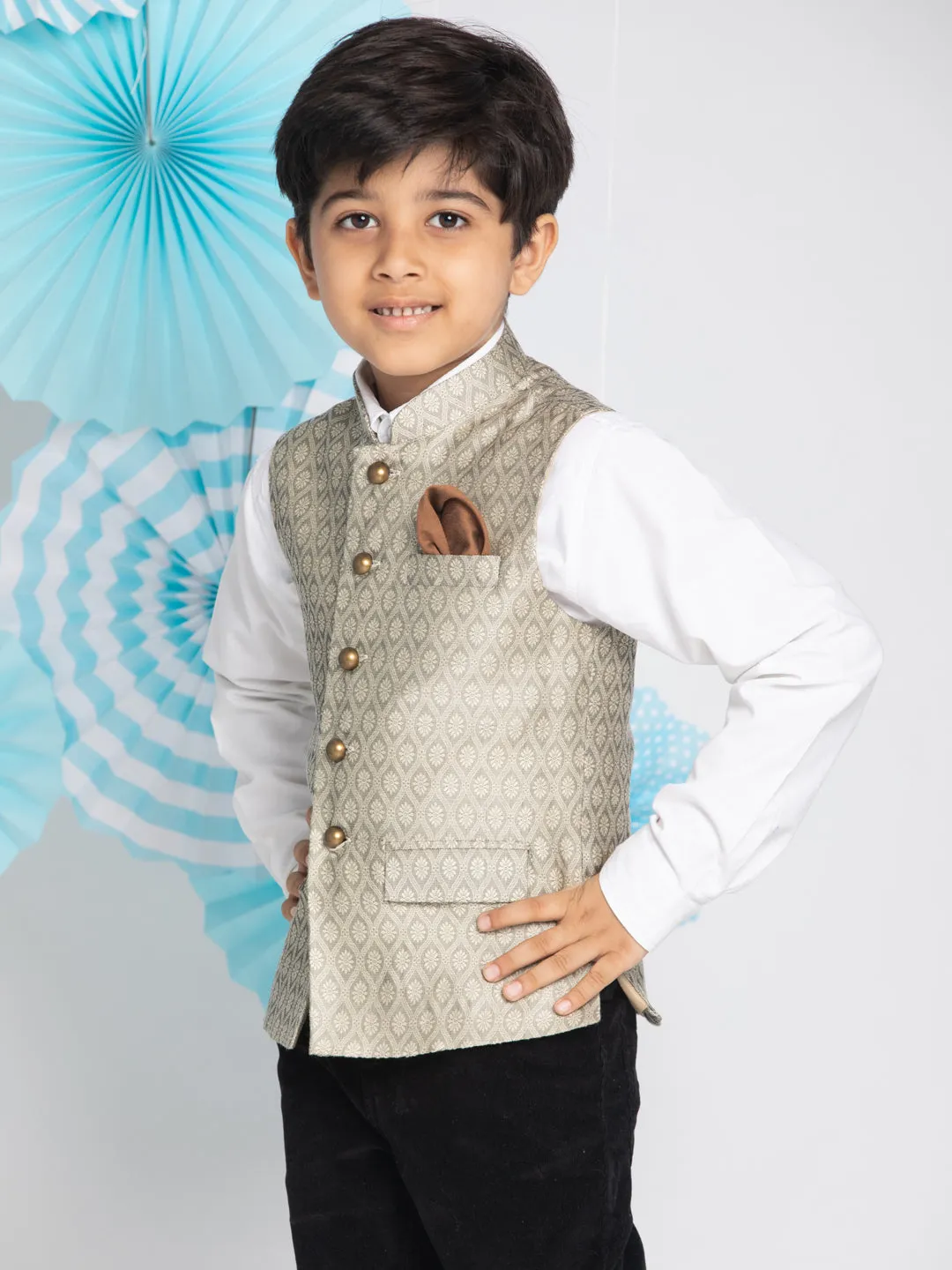 VASTRAMAY Boys Beige Nehru Jacket