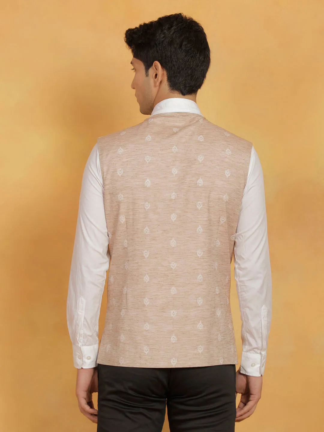 VASTRAMAY Men's Beige Cotton Nehru Jacket