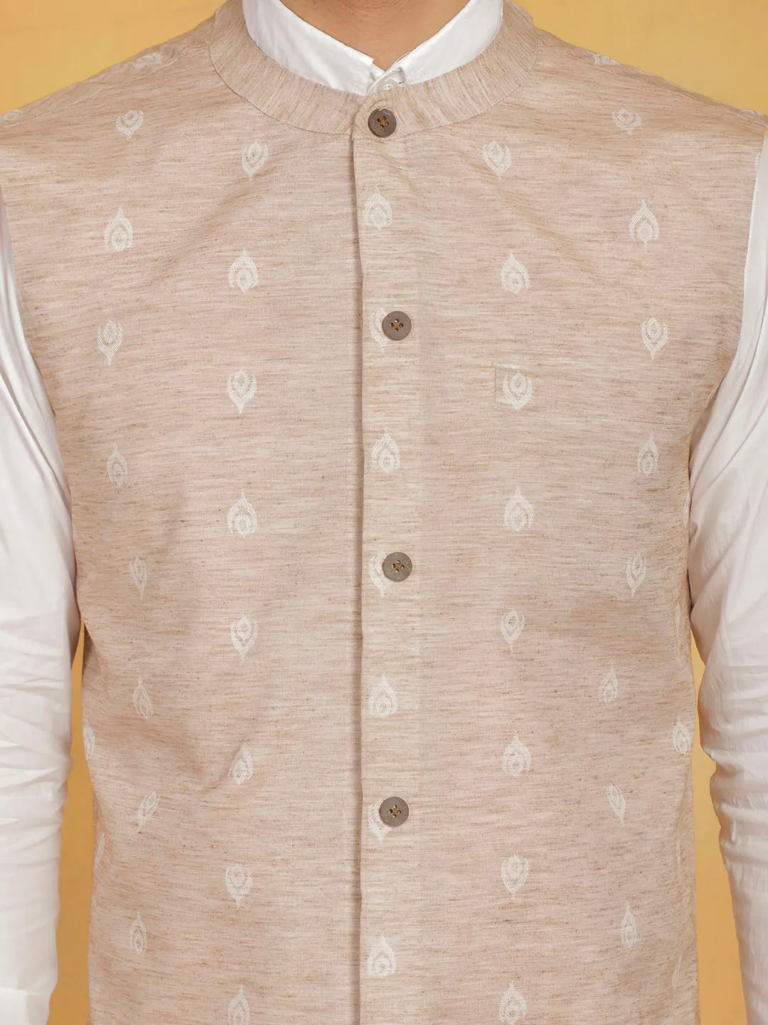 VASTRAMAY Men's Beige Cotton Nehru Jacket