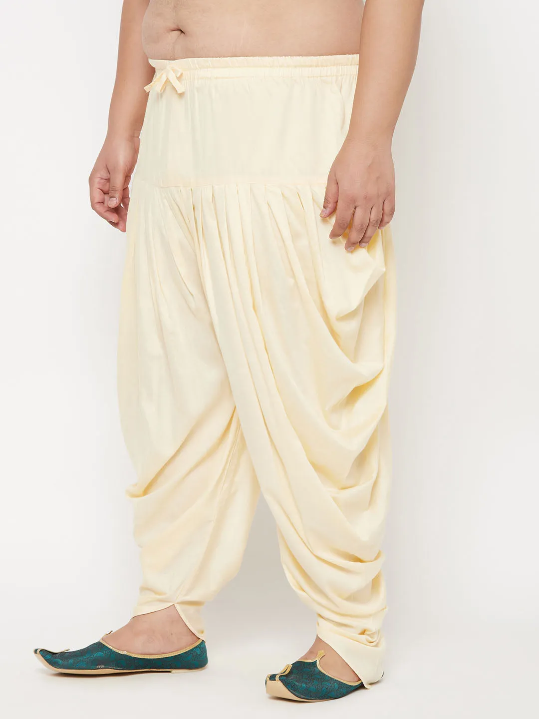 VASTRAMAY Men's PLUS  Size Gold Solid Cowl Dhoti Pants