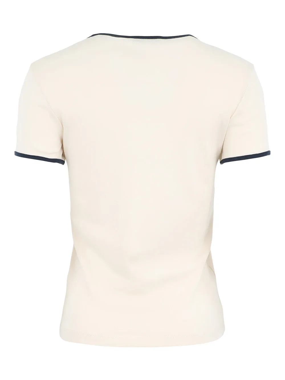 Vince Tipped Short Sleeve Crew in Flaxen/Deep Lake