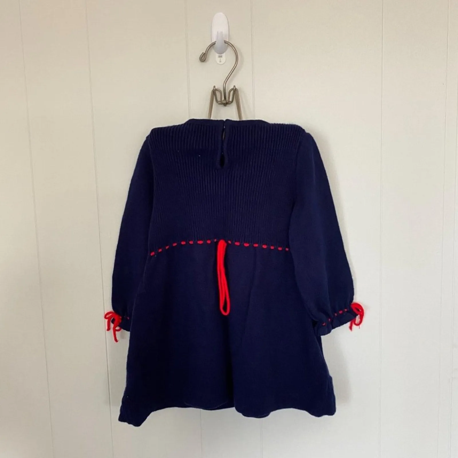 Vintage Toddler Girls Navy Blue Knit Dress with Flowers