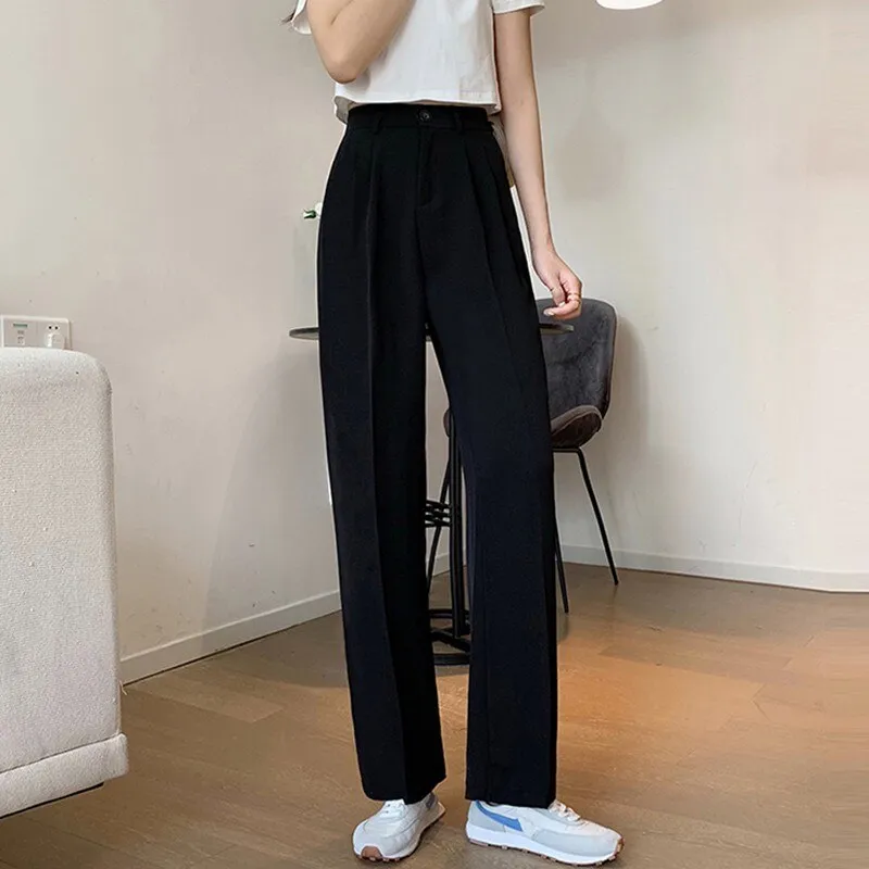 Women High Waist Casual Pants Spring Autumn Solid Color All-match Ladies Straight Elegant Trousers