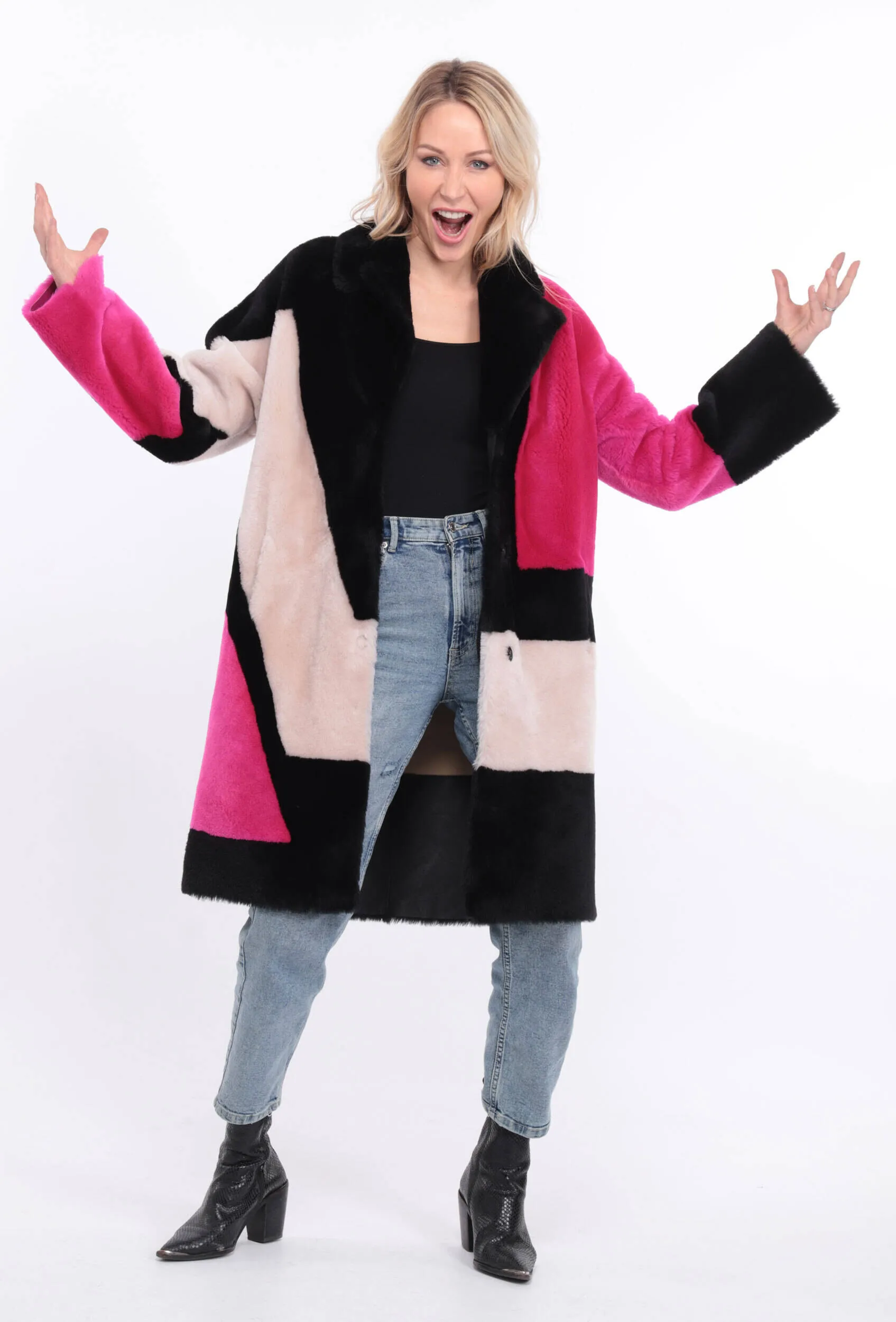 Women's multicolor grena sheepskin coat