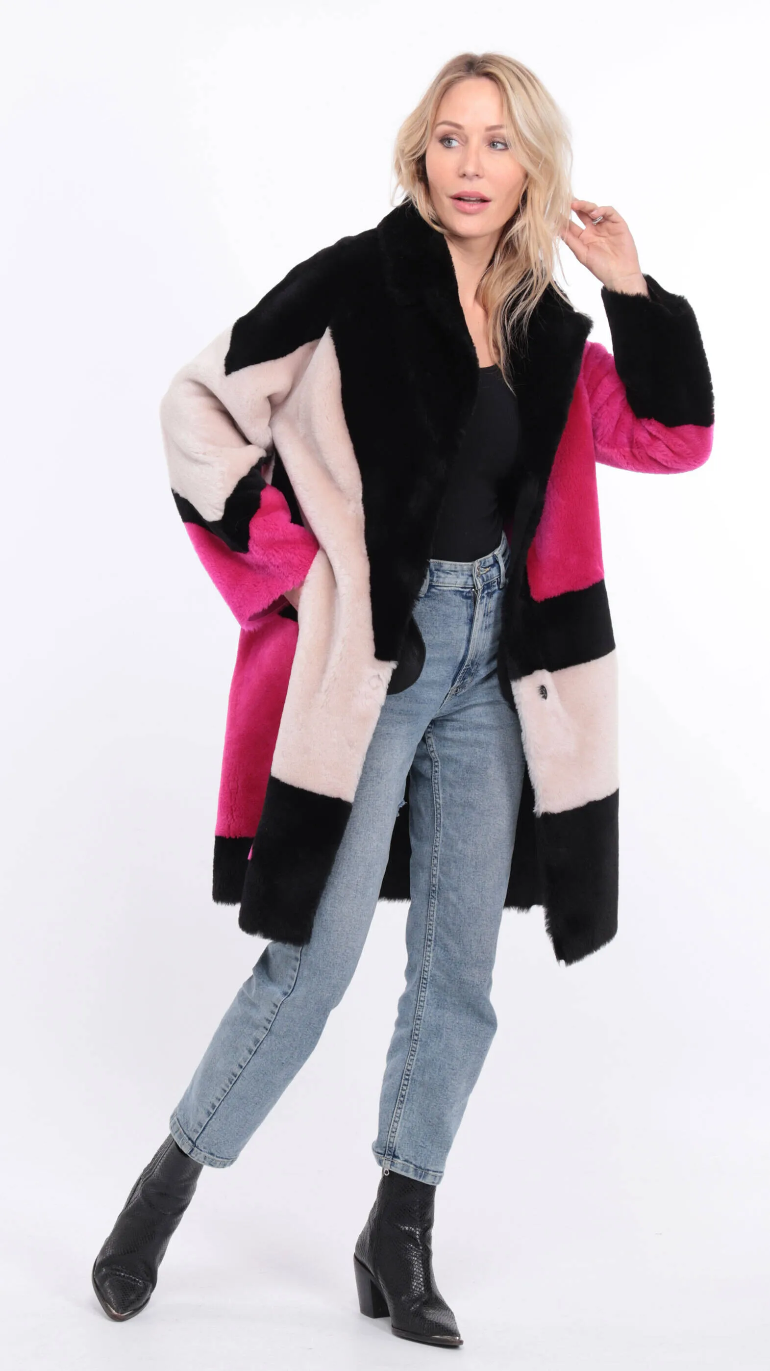 Women's multicolor grena sheepskin coat