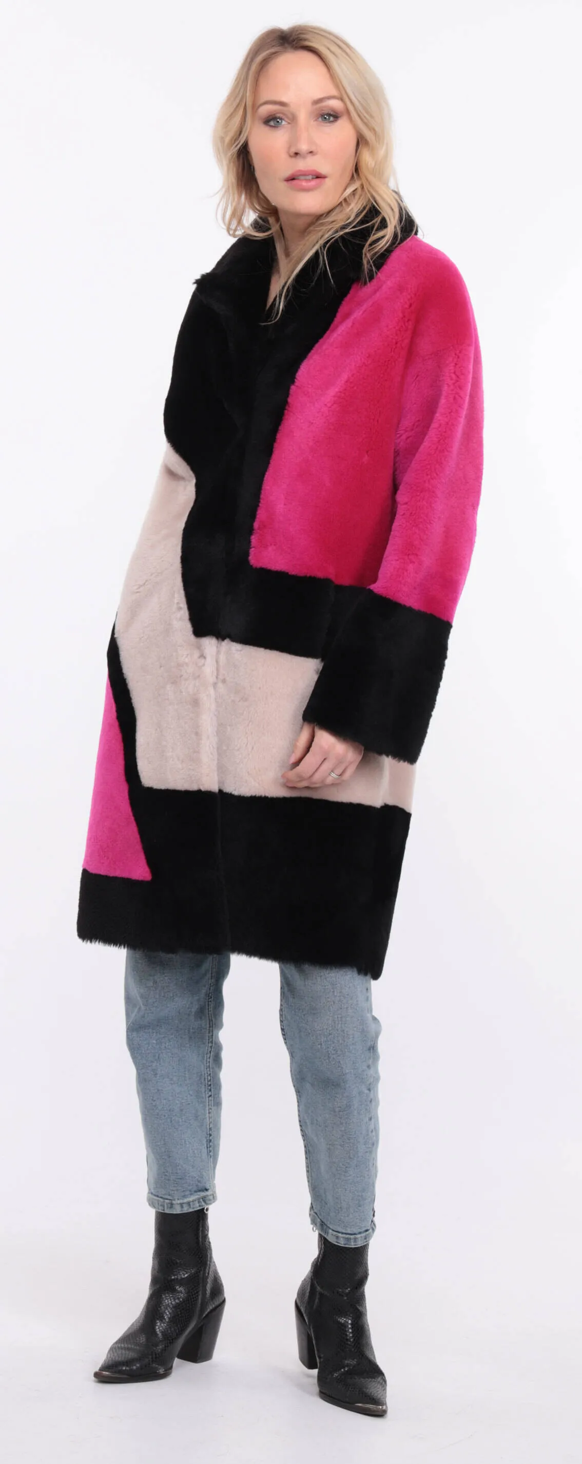 Women's multicolor grena sheepskin coat