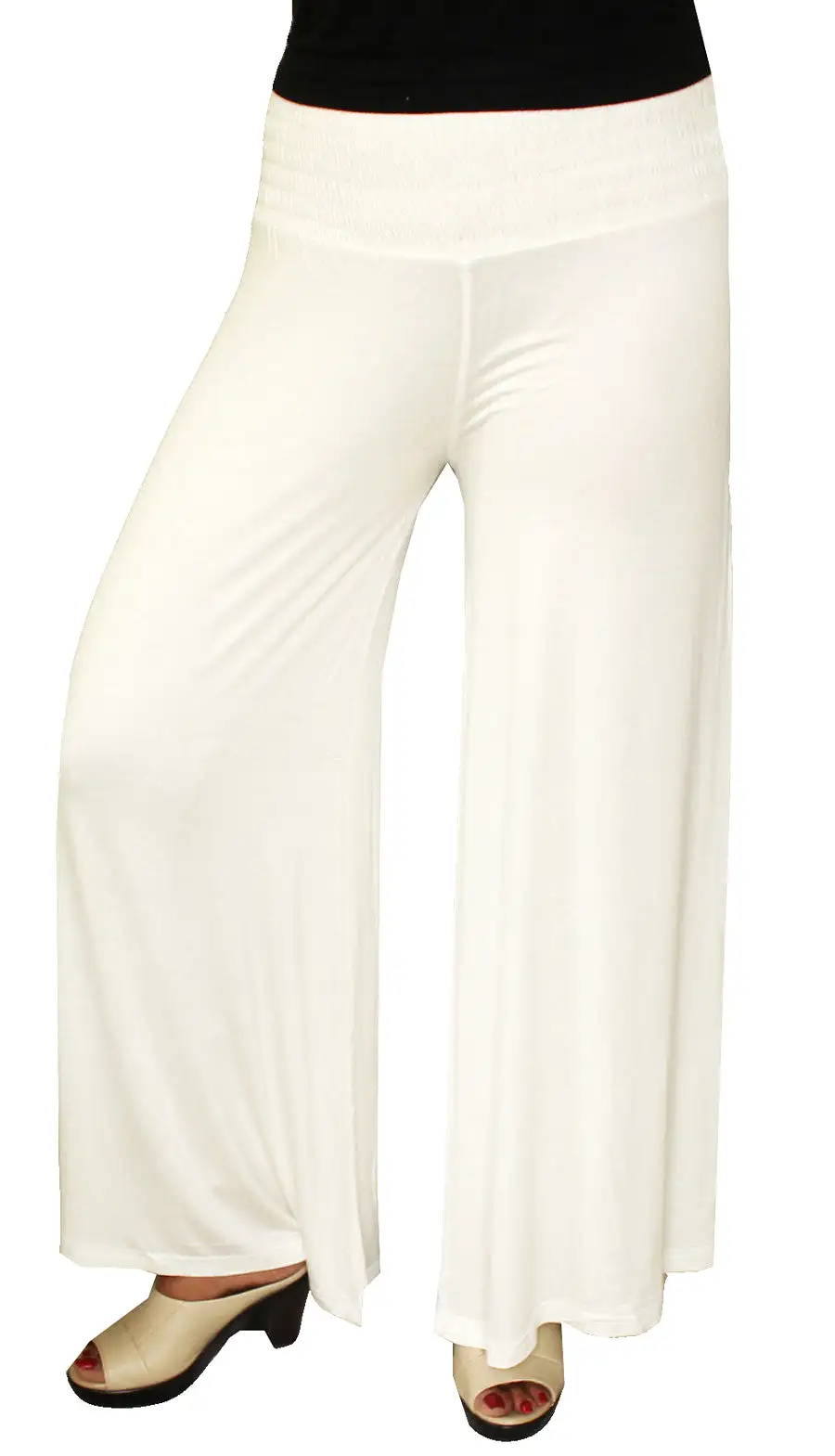 Womens Trousers Wide Leg Palazzo Solid Color Lycra Indian Clothing (Off-White)