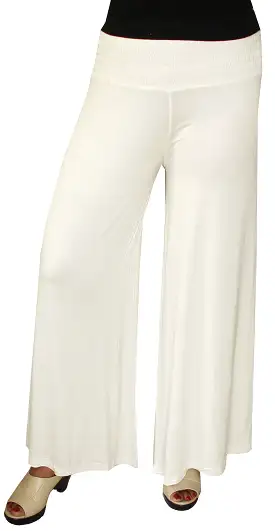 Womens Trousers Wide Leg Palazzo Solid Color Lycra Indian Clothing (Off-White)