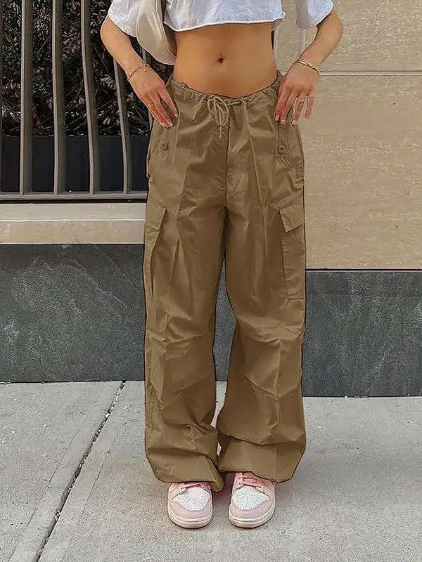 Y2K Women's Solid Color Wide Leg Cargo Wind Pants (5 colors)