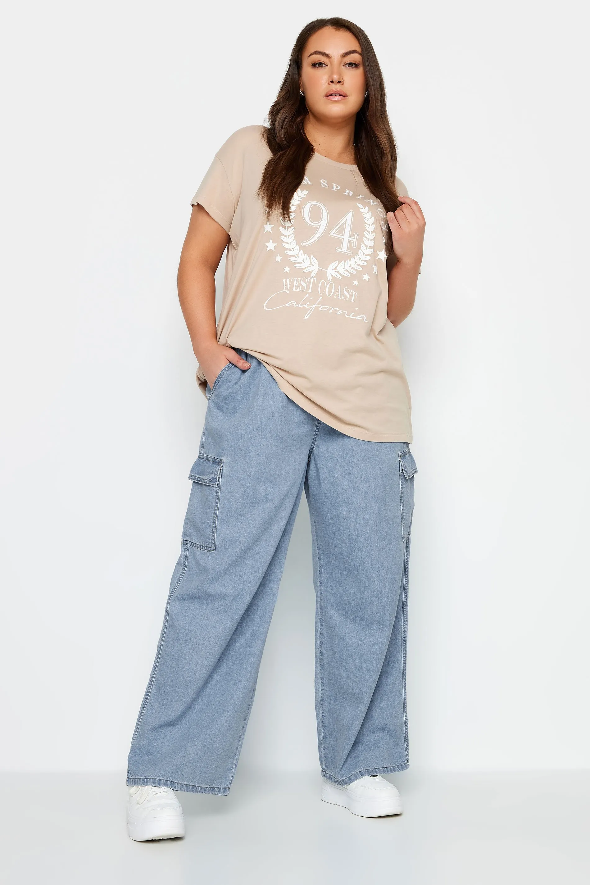 YOURS Curve Blue Wide Leg Cargo Jeans